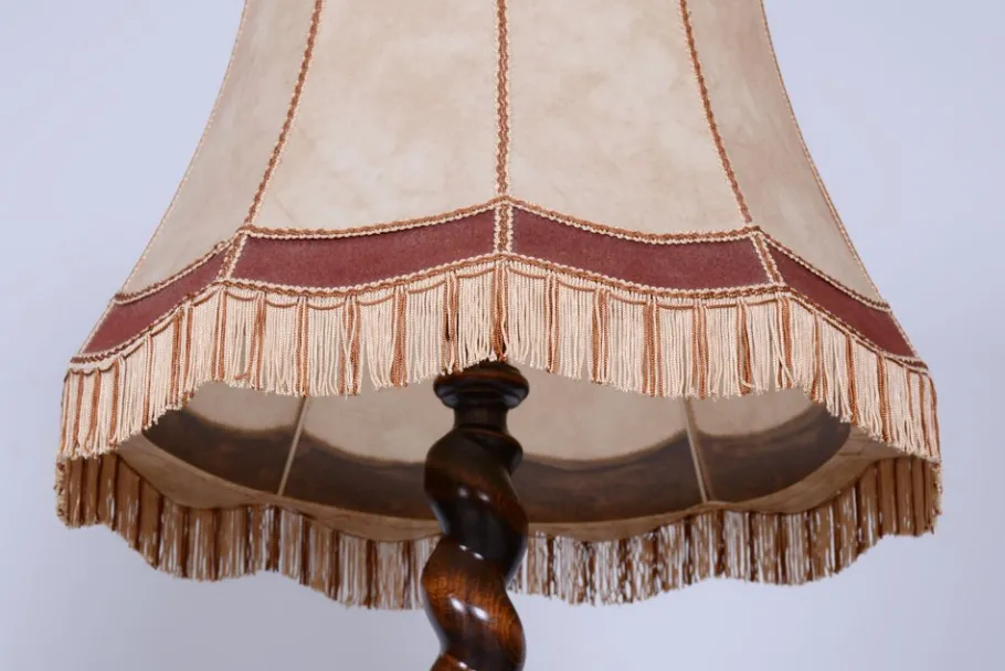 Pamono Art Deco Floor Lamp in Oak & Textile, Czech, 1920s