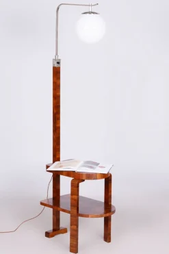 Discount Pamono Art Deco Floor Lamp in Walnut, Chrome-Plated Steel & Glass, Czechia, 1930s