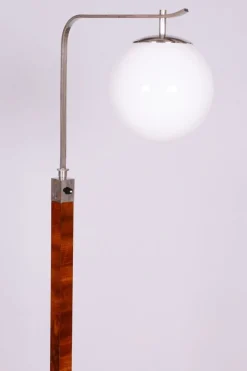 Discount Pamono Art Deco Floor Lamp in Walnut, Chrome-Plated Steel & Glass, Czechia, 1930s