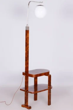 Discount Pamono Art Deco Floor Lamp in Walnut, Chrome-Plated Steel & Glass, Czechia, 1930s