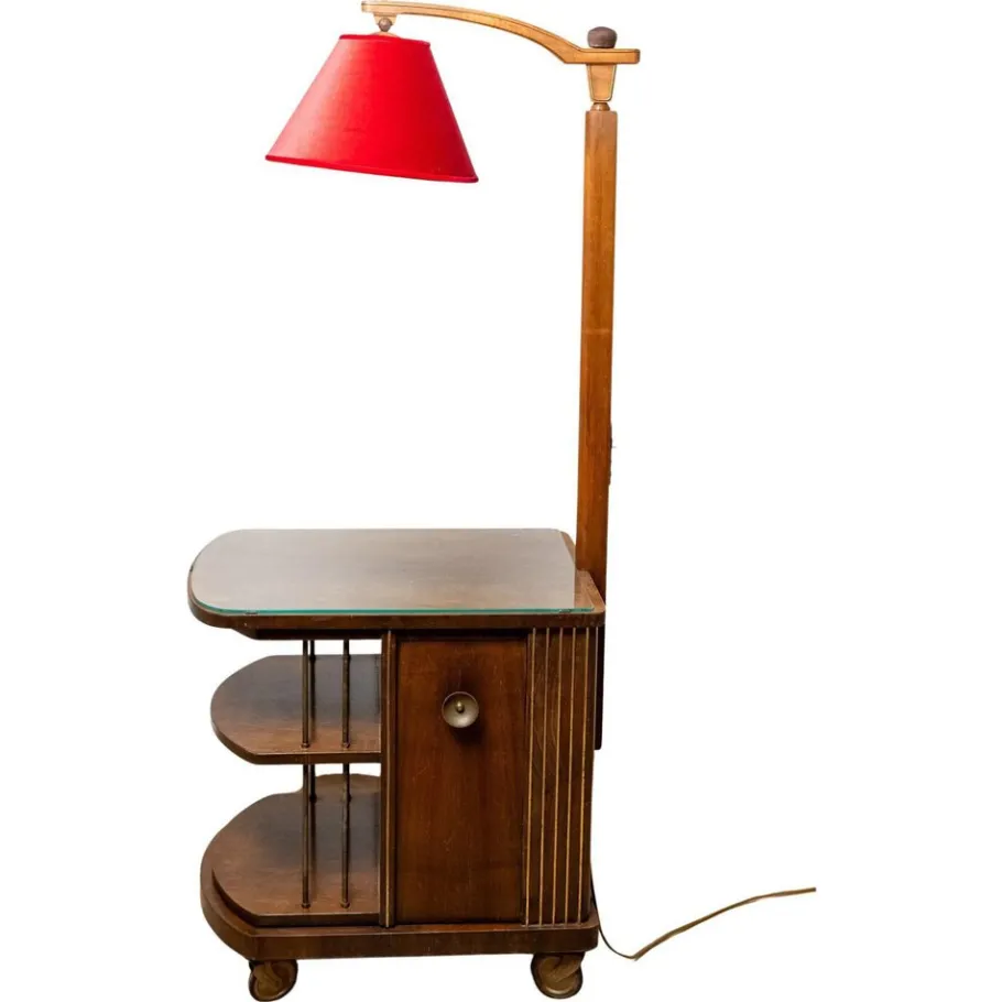 Online Pamono Art Deco Floor Lamp with Revolving Liquor Cabinet, 1940s