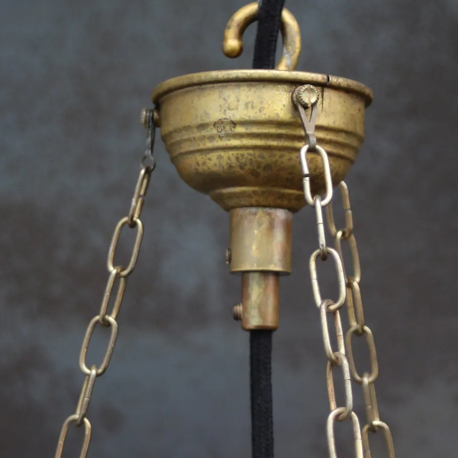 Online Pamono Art Deco French Brass and Etched Red Pink Glass Pendant Light, 1920s