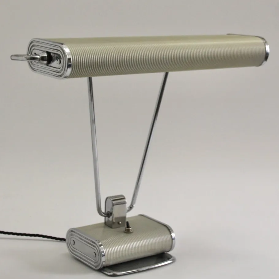Pamono Art Deco French Charcoal Grey & Chrome Table Lamp by Eileen Gray for Jumo, 1940s