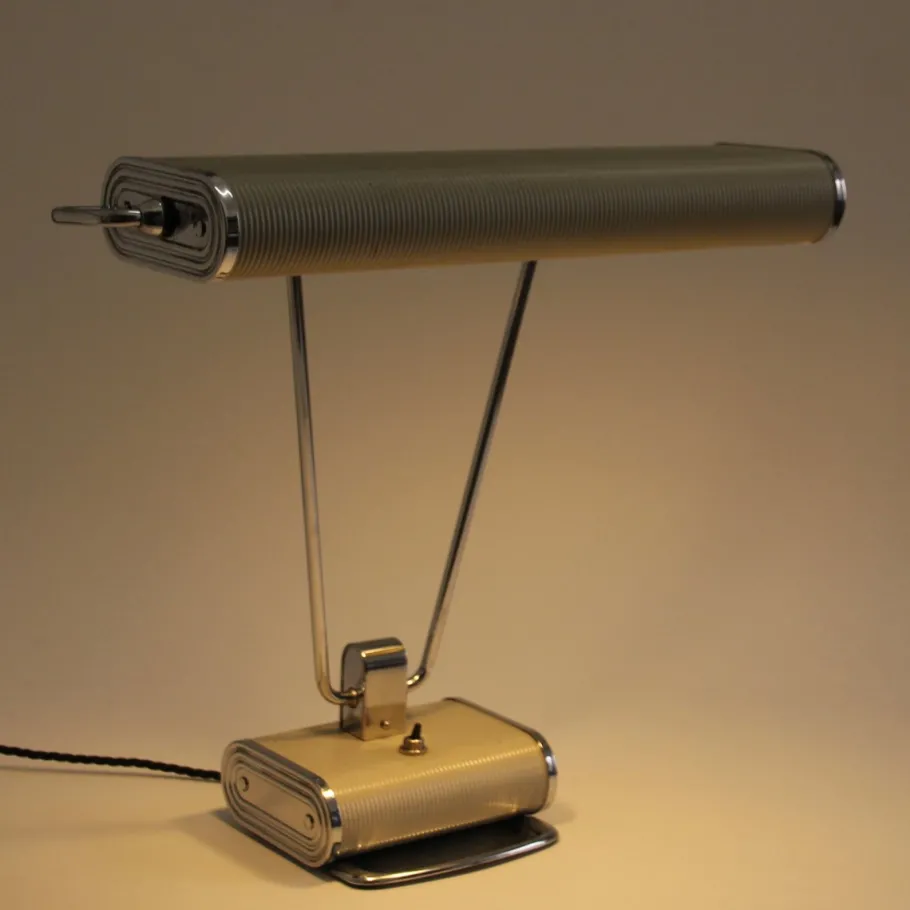 Pamono Art Deco French Charcoal Grey & Chrome Table Lamp by Eileen Gray for Jumo, 1940s