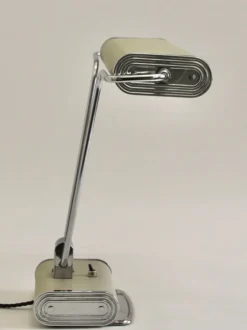 Pamono Art Deco French Charcoal Grey & Chrome Table Lamp by Eileen Gray for Jumo, 1940s