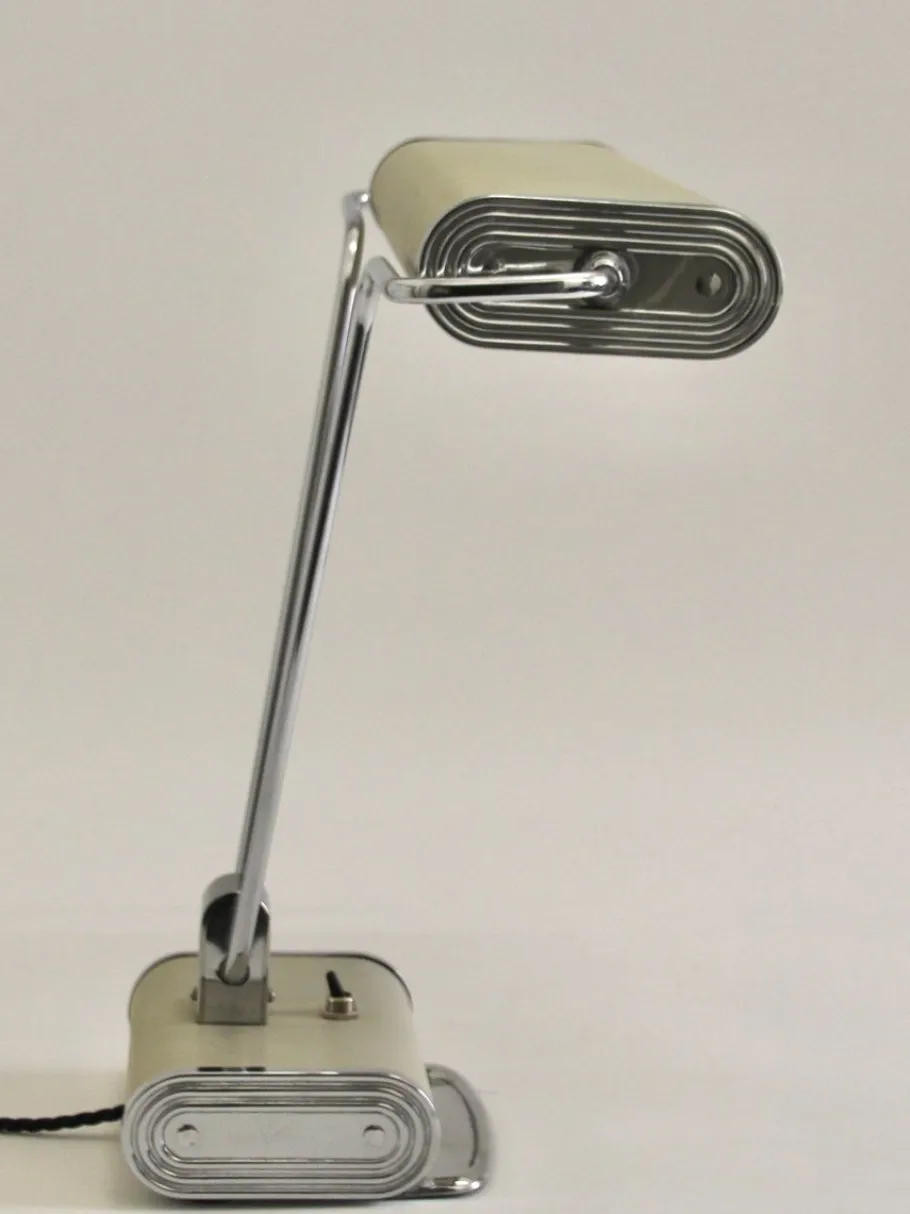Pamono Art Deco French Charcoal Grey & Chrome Table Lamp by Eileen Gray for Jumo, 1940s