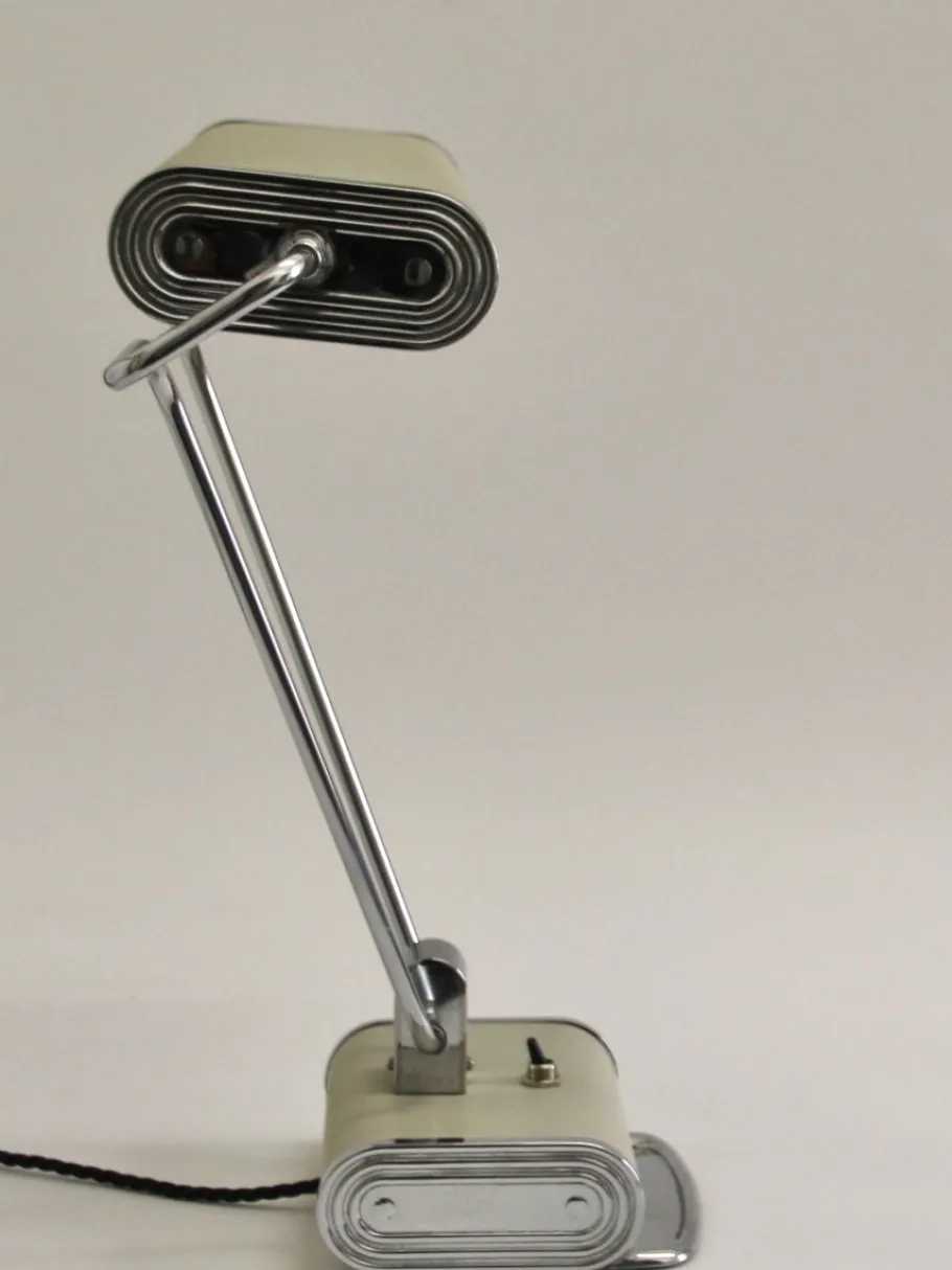 Pamono Art Deco French Charcoal Grey & Chrome Table Lamp by Eileen Gray for Jumo, 1940s