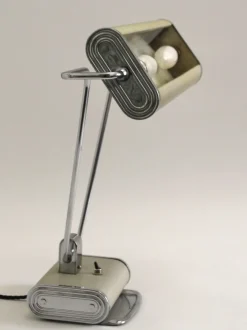 Pamono Art Deco French Charcoal Grey & Chrome Table Lamp by Eileen Gray for Jumo, 1940s