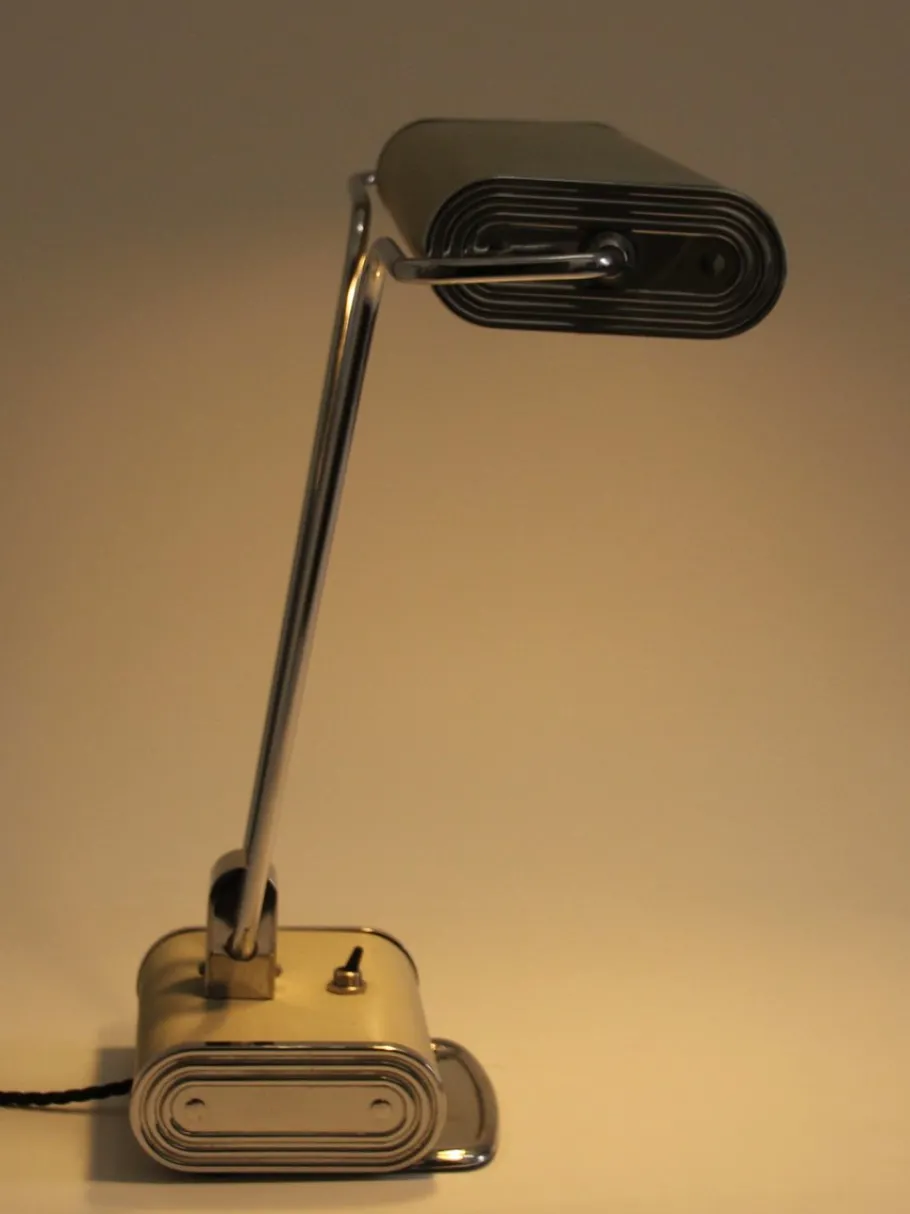 Pamono Art Deco French Charcoal Grey & Chrome Table Lamp by Eileen Gray for Jumo, 1940s