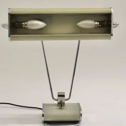 Pamono Art Deco French Charcoal Grey & Chrome Table Lamp by Eileen Gray for Jumo, 1940s