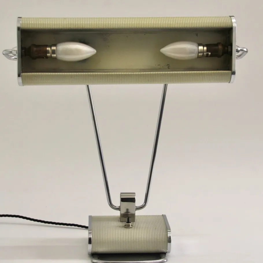 Pamono Art Deco French Charcoal Grey & Chrome Table Lamp by Eileen Gray for Jumo, 1940s