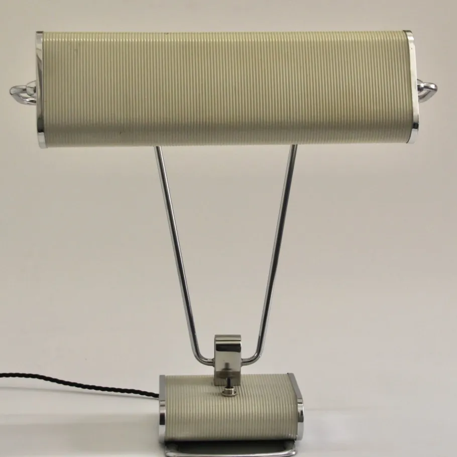 Pamono Art Deco French Charcoal Grey & Chrome Table Lamp by Eileen Gray for Jumo, 1940s