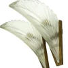 New Pamono Art Deco French Feather Shape Frosted Glass Wall Sconce, 1930s