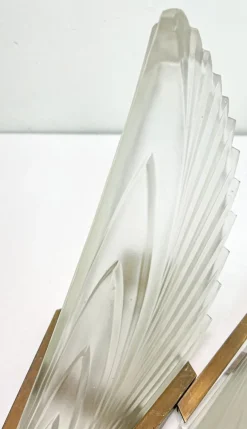 New Pamono Art Deco French Feather Shape Frosted Glass Wall Sconce, 1930s