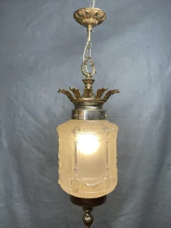 New Pamono Art Deco French Frosted Glass Pendant Light, 1930s