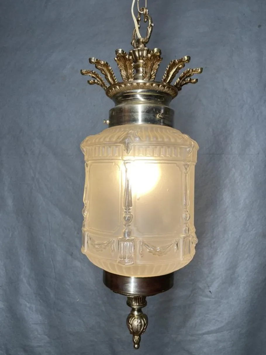 New Pamono Art Deco French Frosted Glass Pendant Light, 1930s