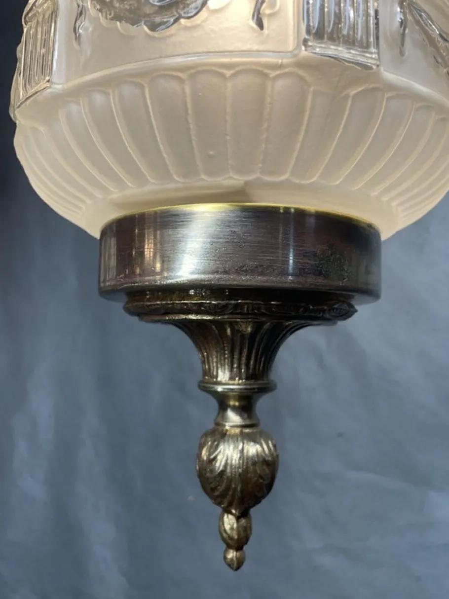 New Pamono Art Deco French Frosted Glass Pendant Light, 1930s