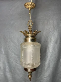 New Pamono Art Deco French Frosted Glass Pendant Light, 1930s