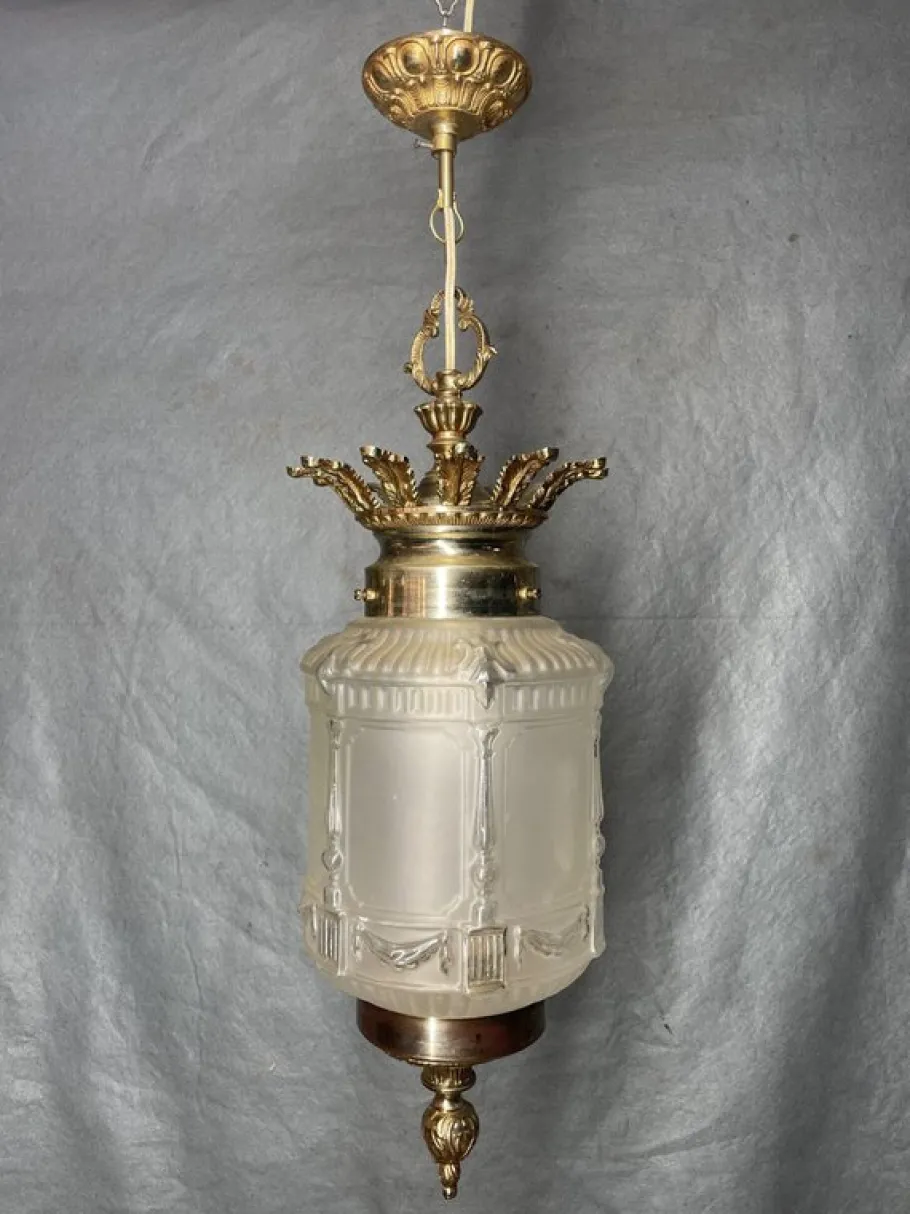 New Pamono Art Deco French Frosted Glass Pendant Light, 1930s