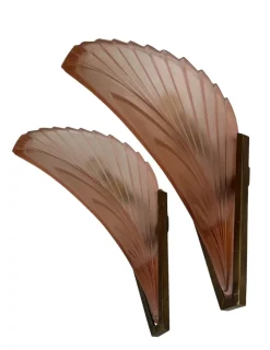 Discount Pamono Art Deco French Geometric Frosted Glass Wall Sconces, 1930s, Set of 2