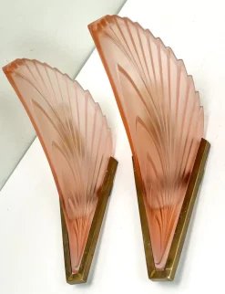 Discount Pamono Art Deco French Geometric Frosted Glass Wall Sconces, 1930s, Set of 2