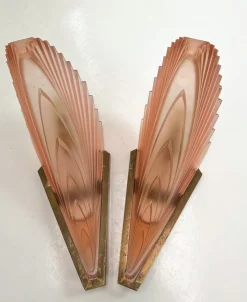 Discount Pamono Art Deco French Geometric Frosted Glass Wall Sconces, 1930s, Set of 2