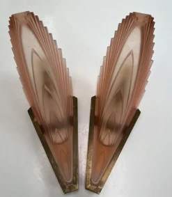 Discount Pamono Art Deco French Geometric Frosted Glass Wall Sconces, 1930s, Set of 2