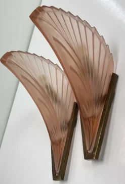 Discount Pamono Art Deco French Geometric Frosted Glass Wall Sconces, 1930s, Set of 2