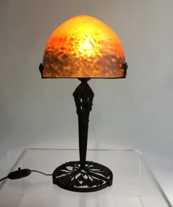 Hot Pamono Art Deco French Lamp in Wrought Iron and Ginko Leaves attributed to Muller Frères for Muller Freres / Edgar Brandt, 1930s