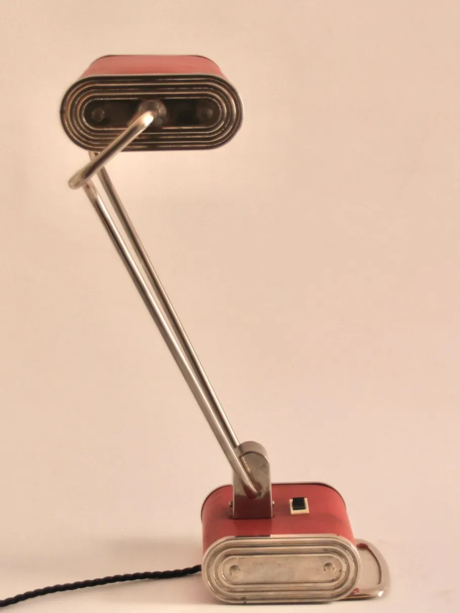 Clearance Pamono Art Deco French Red Chrome Table Lamp by Eileen Gray for Jumo, 1940s