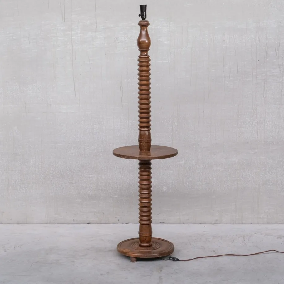 Clearance Pamono Art Deco French Turned Oak Floor Lamp