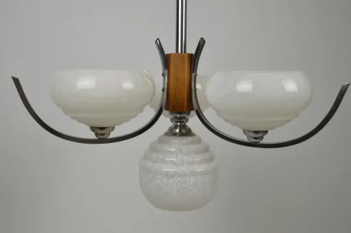 Best Pamono Art Deco French Wood and Chrome Chandelier, 1940s