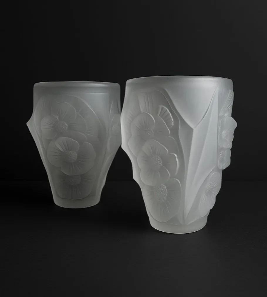 Online Pamono Art Deco Frosted Glass Wall Sconces with Sunflower Motif by Hubens for Degué, 1920s