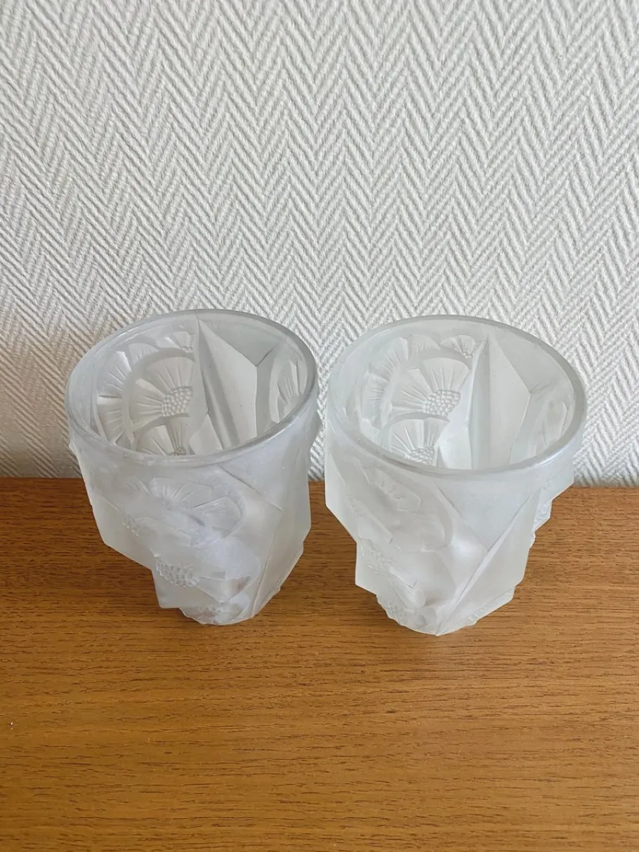 Online Pamono Art Deco Frosted Glass Wall Sconces with Sunflower Motif by Hubens for Degué, 1920s