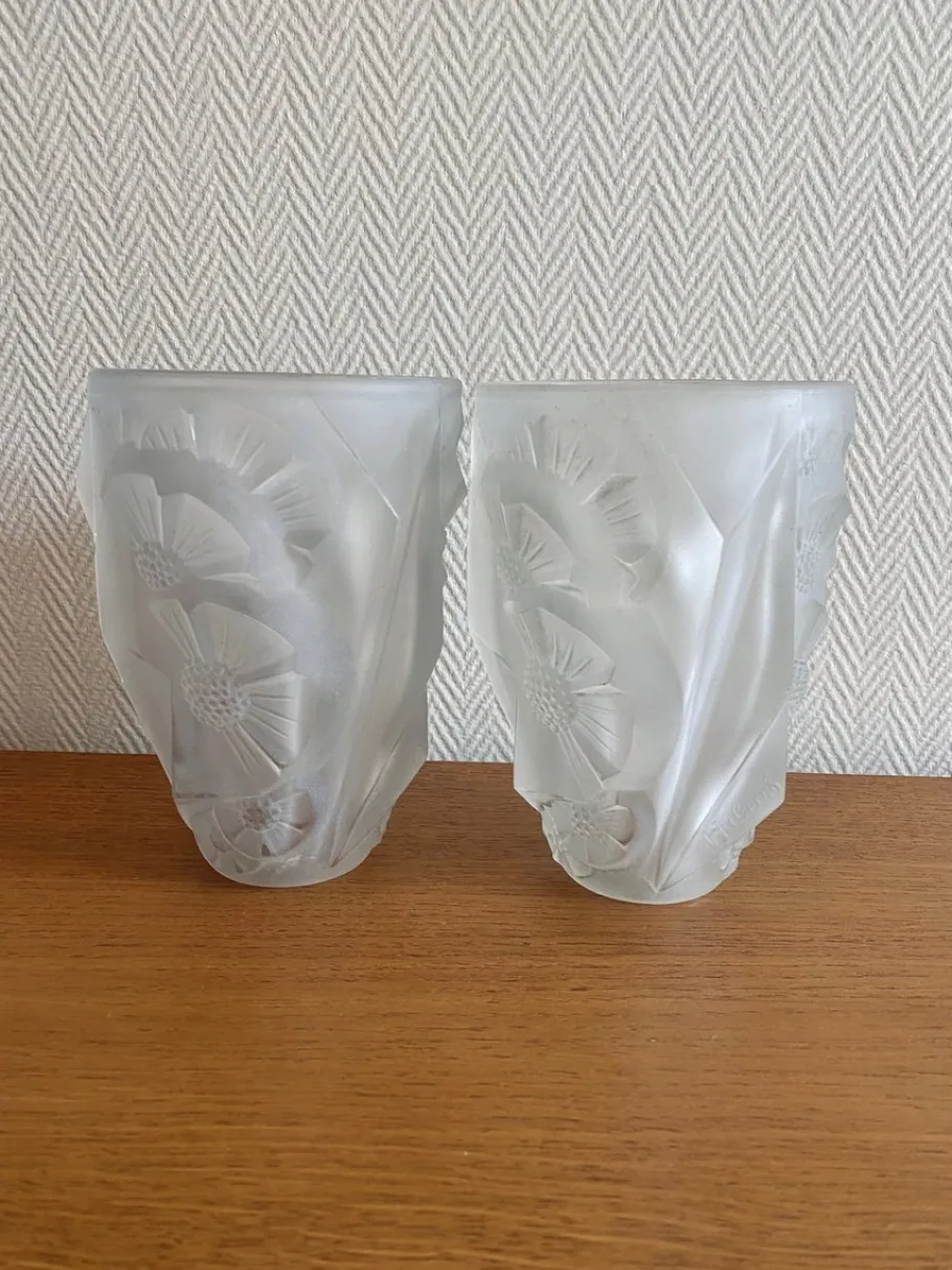 Online Pamono Art Deco Frosted Glass Wall Sconces with Sunflower Motif by Hubens for Degué, 1920s