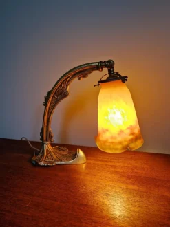 Sale Pamono Art Deco Gilt Bronze and Marble Glass Desk Lamp from Muller Frères, 1920s