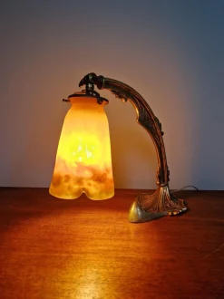 Sale Pamono Art Deco Gilt Bronze and Marble Glass Desk Lamp from Muller Frères, 1920s