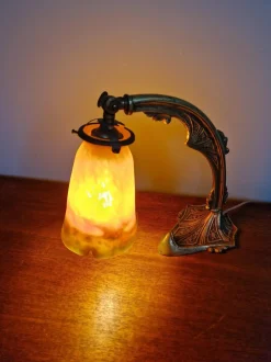 Sale Pamono Art Deco Gilt Bronze and Marble Glass Desk Lamp from Muller Frères, 1920s