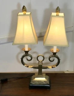 Sale Pamono Art Deco Hollywood Regency Twin Toleware Table Lamp, 1960s
