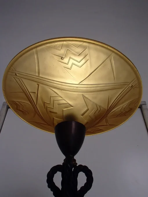 Best Pamono Art Deco Iron and Glass Floor Lamp by Degue for Verrerie D'Art Degué, 1930s