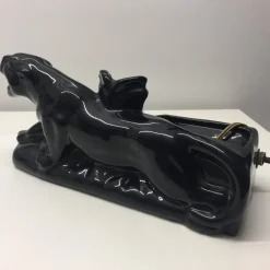 Online Pamono Art Deco Italian Ceramic Black Panther Table Lamp, 1920s