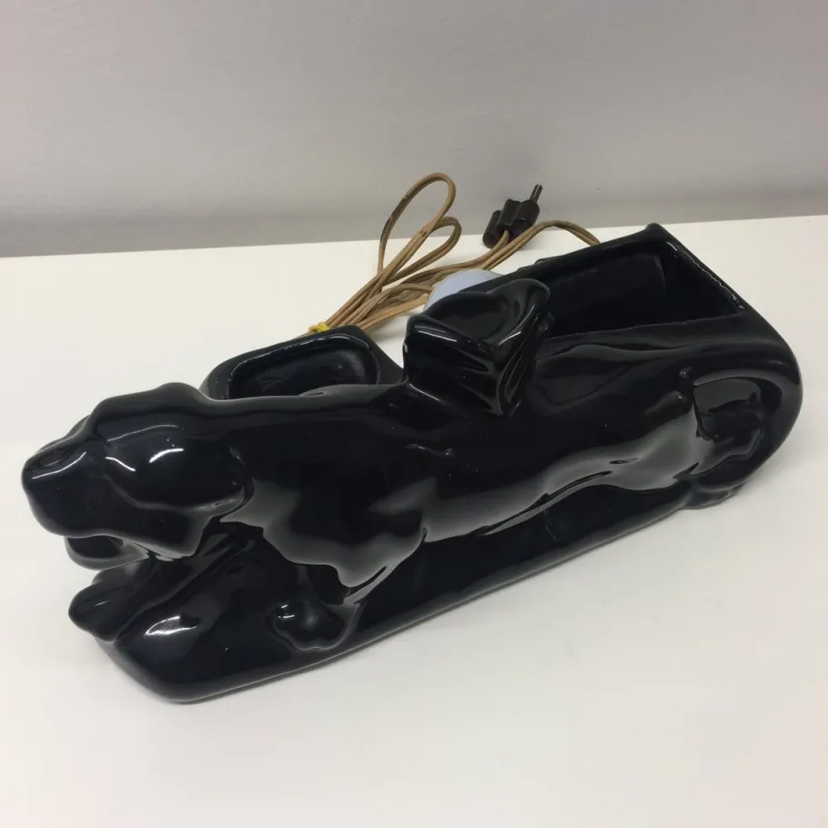 Online Pamono Art Deco Italian Ceramic Black Panther Table Lamp, 1920s