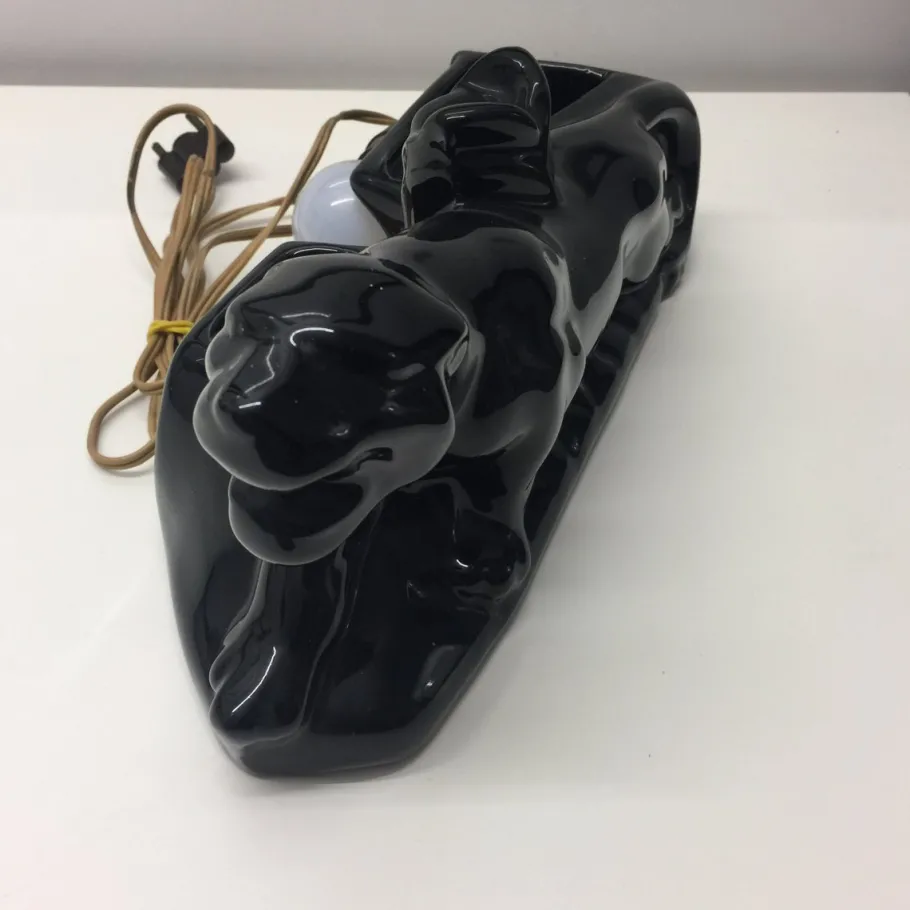 Online Pamono Art Deco Italian Ceramic Black Panther Table Lamp, 1920s