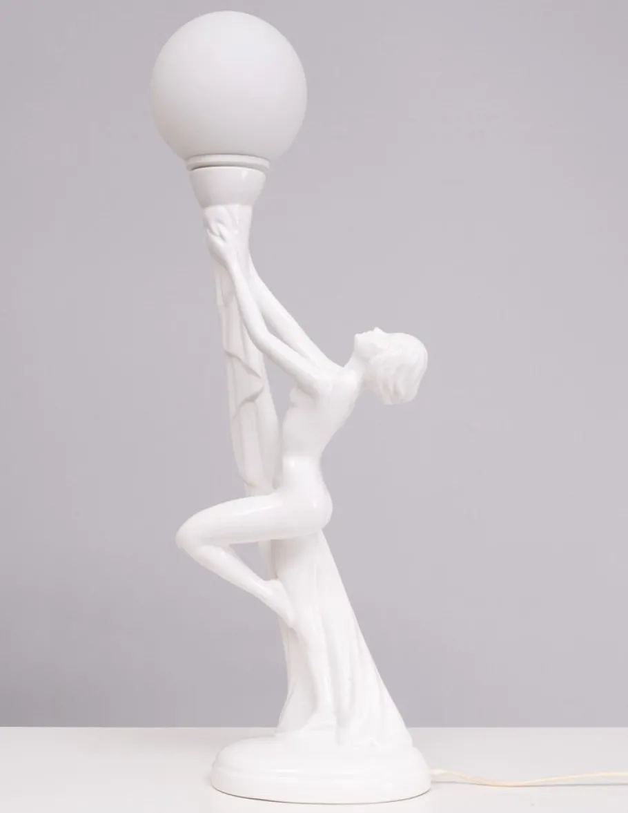 Online Pamono Art Deco Italian White Ceramic Naked Woman Lamp, 1970s