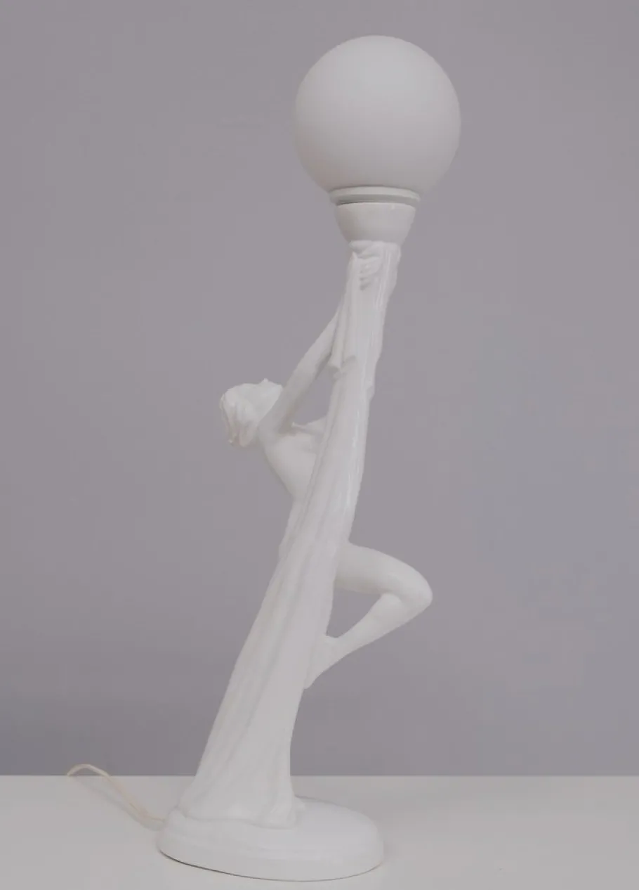Online Pamono Art Deco Italian White Ceramic Naked Woman Lamp, 1970s