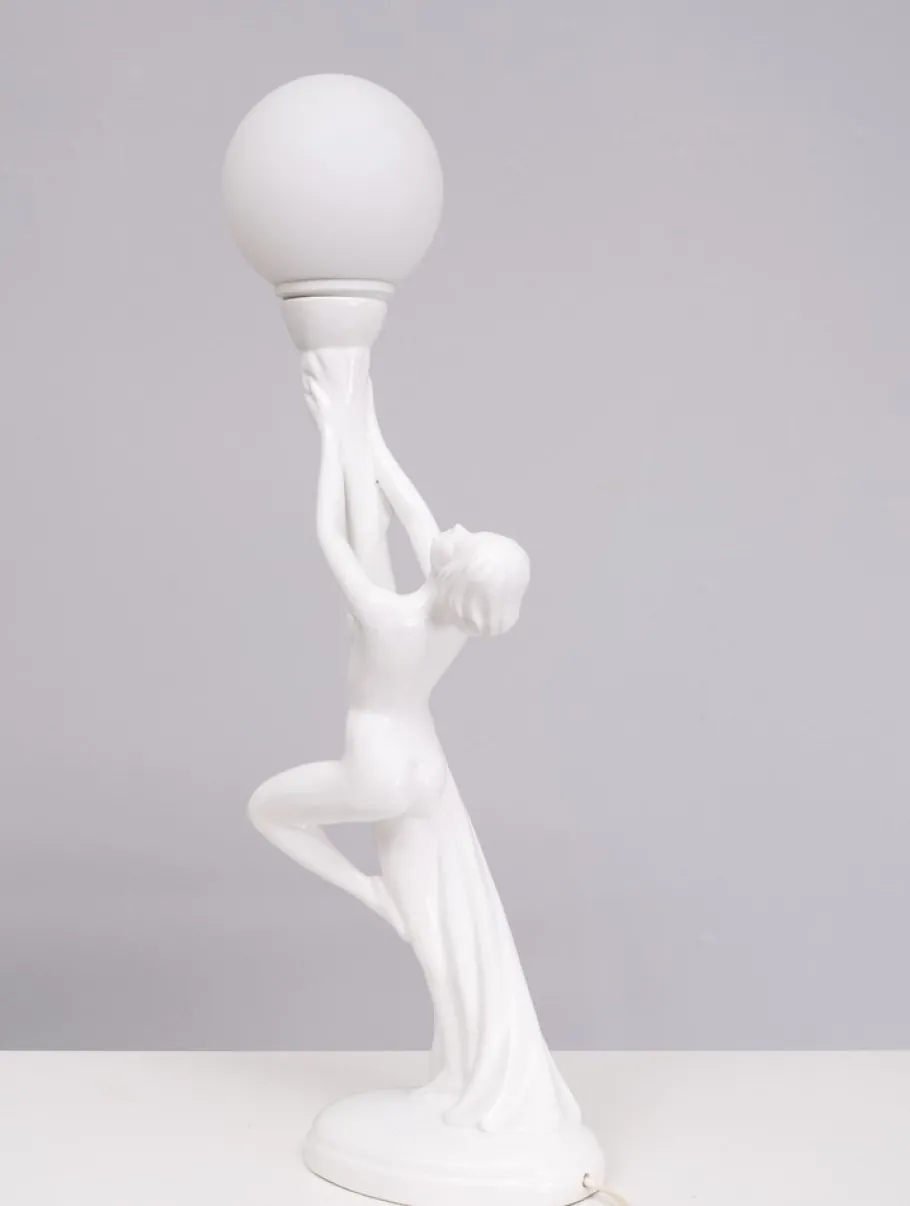 Online Pamono Art Deco Italian White Ceramic Naked Woman Lamp, 1970s