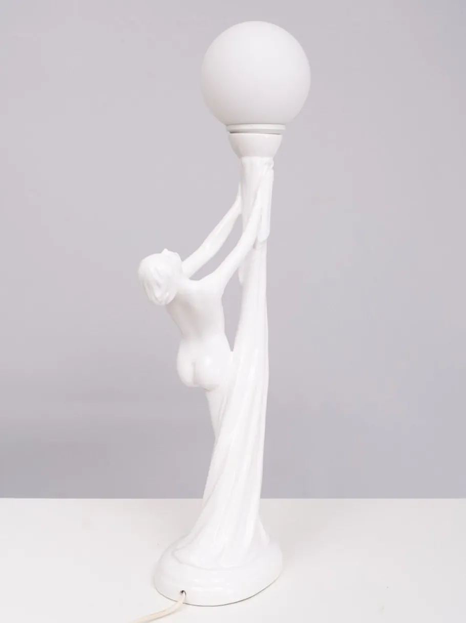 Online Pamono Art Deco Italian White Ceramic Naked Woman Lamp, 1970s