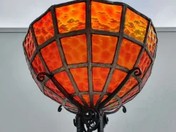 Online Pamono Art Deco Lamp in Forged Iron and Red Stained Glass, 1930
