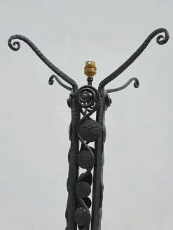 Online Pamono Art Deco Lamp in Forged Iron and Red Stained Glass, 1930