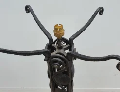 Online Pamono Art Deco Lamp in Forged Iron and Red Stained Glass, 1930